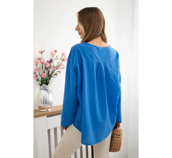 Košeľová blúzka IT-67 s vyšívaným vzorom - chrpová modrá Košeľová blúzka IT-67 s vyšívaným vzorom - chrpová modrá