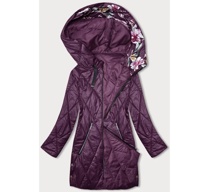 Fialová dámska bunda s ozdobnou kapucňou (B8227-71)