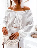 Dámsky mušelínový set v ecru farbe - blúzka a sukňa (8290)