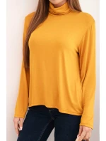 Dámska viskózna blúzka s rolákom a dlhými rukávmi horčicovej farby