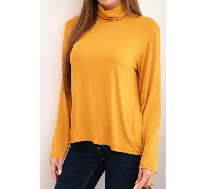 Dámska viskózna blúzka s rolákom a dlhými rukávmi horčicovej farby