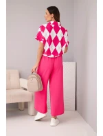 Dámská souprava viskózová halenka s vázáním a kalhoty s gumou fuchsie Dámská souprava viskózová halenka s vázáním a kalhoty s gumou fuchsie