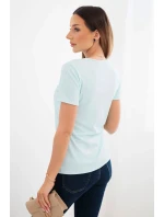 Dámská viskózová žebrovaná halenka s ozdobným výstřihem u model 22025278 mentolová - K-Fashion