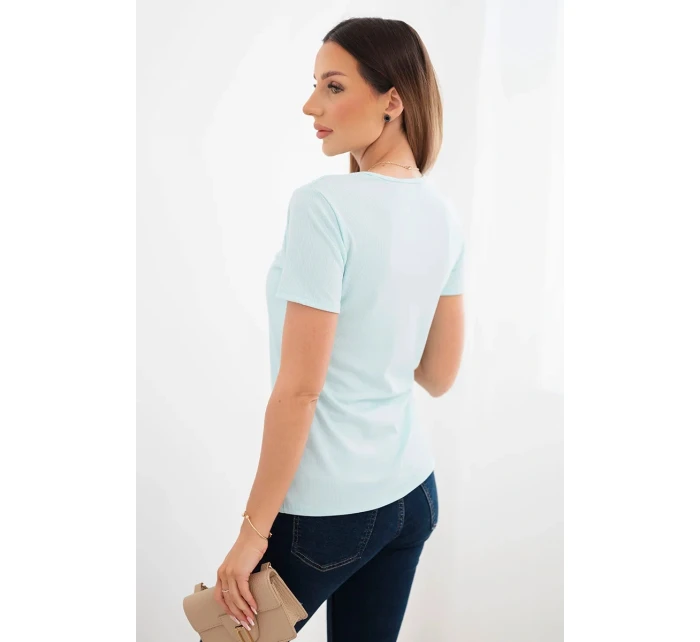 Dámská viskózová žebrovaná halenka s ozdobným výstřihem u model 22025278 mentolová - K-Fashion