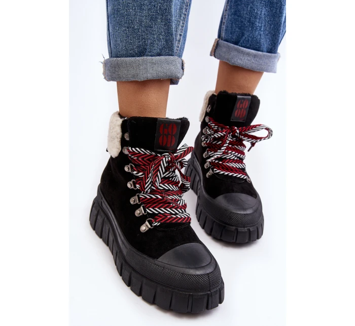 Ocieplane Botki Trapery Na Grubej Podeszwie Czarne Ralotta