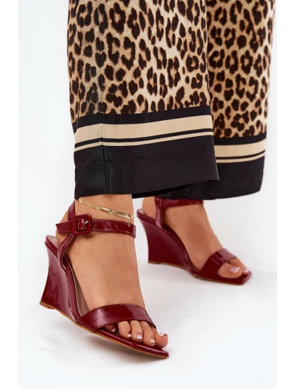 Lakierowane Sandały Damskie Na Koturnie Bordowe Vliraya Lakierowane Sandały Damskie Na Koturnie Bordowe Vliraya