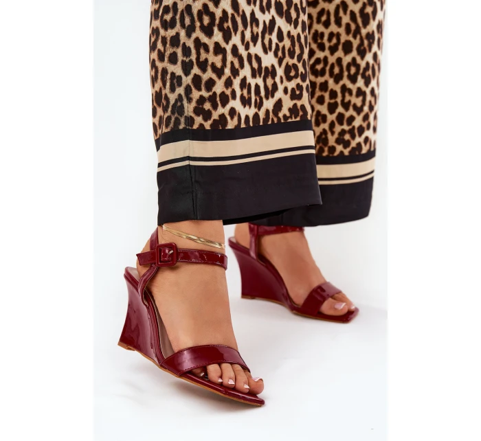 Lakierowane Sandały Damskie Na Koturnie Bordowe Vliraya Lakierowane Sandały Damskie Na Koturnie Bordowe Vliraya