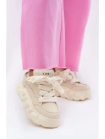 Dámské Kožené Tenisky Na Masivní Platformě model 21692685 Béžové - Goe