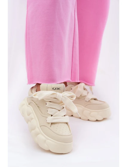 Dámské Kožené Tenisky Na Masivní Platformě model 21692685 Béžové - Goe