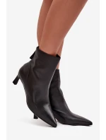 Botki Damskie Z Naturalnej Skóry Na Obcasie D&A CR52-661 Czarne Botki Damskie Z Naturalnej Skóry Na Obcasie D&A CR52-661 Czarne
