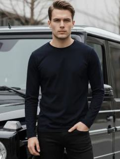 Pánske tmavomodré tričko s dlhým rukávom Dstreet LX0580