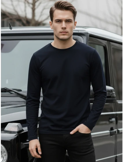 Pánské tmavě modré tričko s dlouhým rukávem Dstreet model 21994128 - FashionStreet