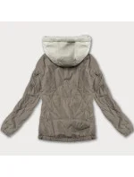 Dámska bunda s ozdobnou kapucňou Miss TiTi tmavo béžová (3295)