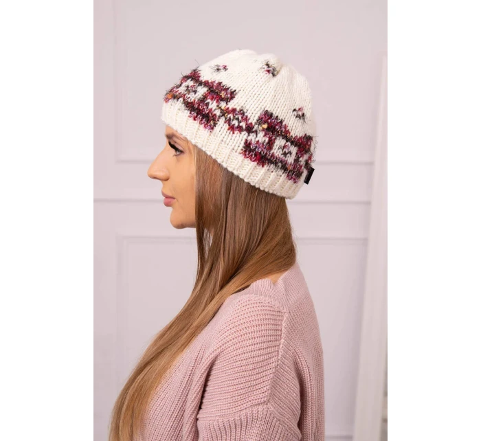 Dámska čiapka Otylia K387 ecru+bordeaux Dámska čiapka Otylia K387 ecru+bordeaux