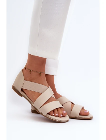 Skórzane Sandały Ze Ściągaczem Beżowe Apulia Skórzane Sandały Ze Ściągaczem Beżowe Apulia