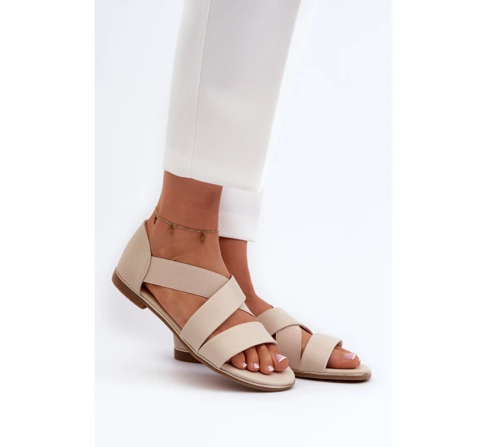 Skórzane Sandały Ze Ściągaczem Beżowe Apulia Skórzane Sandały Ze Ściągaczem Beżowe Apulia