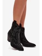 Ocieplane Damskie Botki Kowbojki Ze Zdobieniem Czarne Lelira Ocieplane Damskie Botki Kowbojki Ze Zdobieniem Czarne Lelira