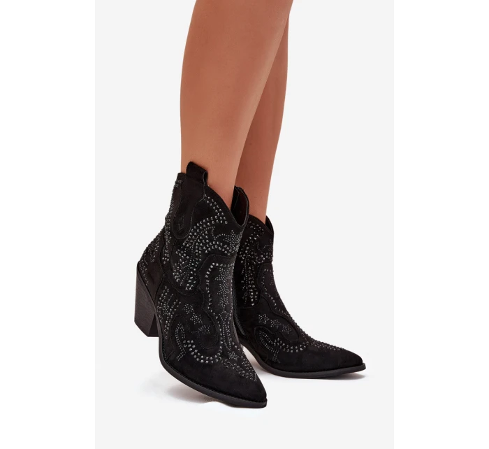 Ocieplane Damskie Botki Kowbojki Ze Zdobieniem Czarne Lelira Ocieplane Damskie Botki Kowbojki Ze Zdobieniem Czarne Lelira