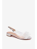 Průhledné sandály s krystaly a květinami  stříbrné model 22133839 - D&A