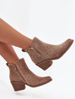 Dámske členkové topánky v kovbojskom štýle s podpätkom S.Barski - béžové