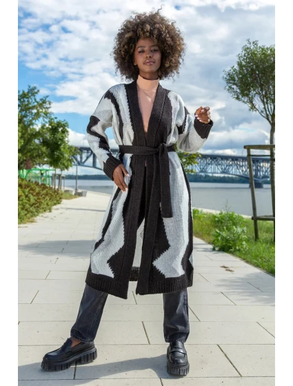 Dámsky dlhý sveter F1498 Čiernobiely mix - Fobya