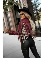 model 21337606 Krátká bunda s třásněmi z měkké ekokůže vínová - numoco basic