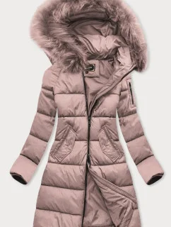 DŁUGA PIKOWANA KURTKA DAMSKA ZIMOWA Z KAPTUREM RÓŻ model 21241739 - Libland