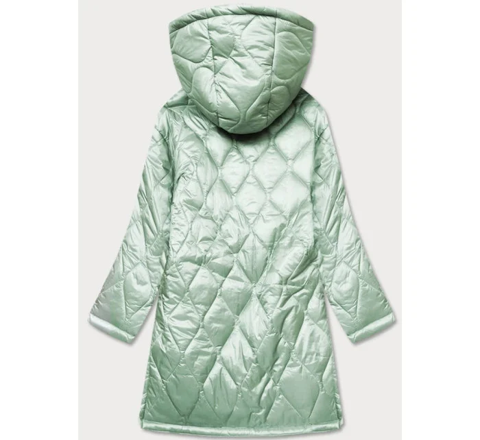 Dámska nadrozmerná prešívaná bunda s kapucňou v mätovej farbe (ag5-010)