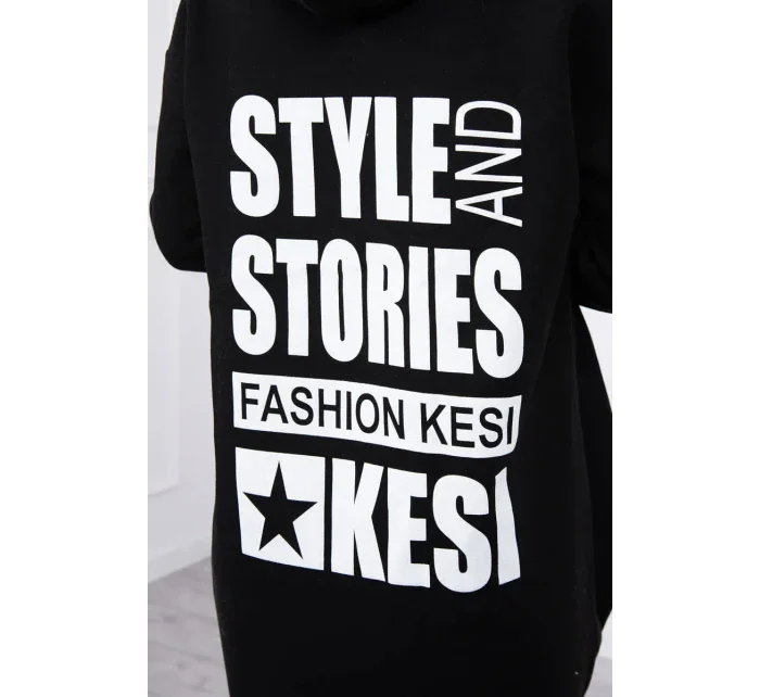 Zateplená mikina s dlouhými zády a kapucí černá