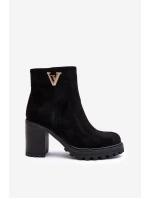 Damskie Zamszowe Botki Na Słupku Z Ozdobą Czarne Strong Damskie Zamszowe Botki Na Słupku Z Ozdobą Czarne Strong