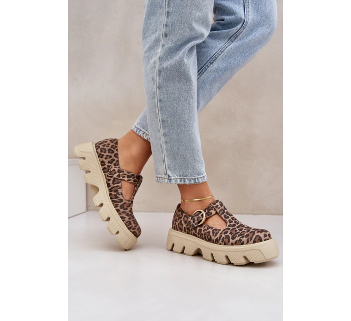 Zamszowe Półbuty Z Klamrą W Panterkę Zazoo 20183 Brązowe