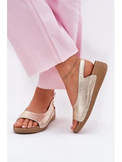 Skórzane Sandały Damskie Na Koturnie Maciejka L7069 -25 Złote