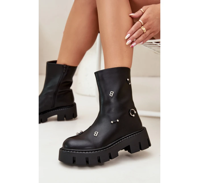 Ocieplane Botki Damskie Na Zamek Z Ozdobami Czarne Thavira Ocieplane Botki Damskie Na Zamek Z Ozdobami Czarne Thavira