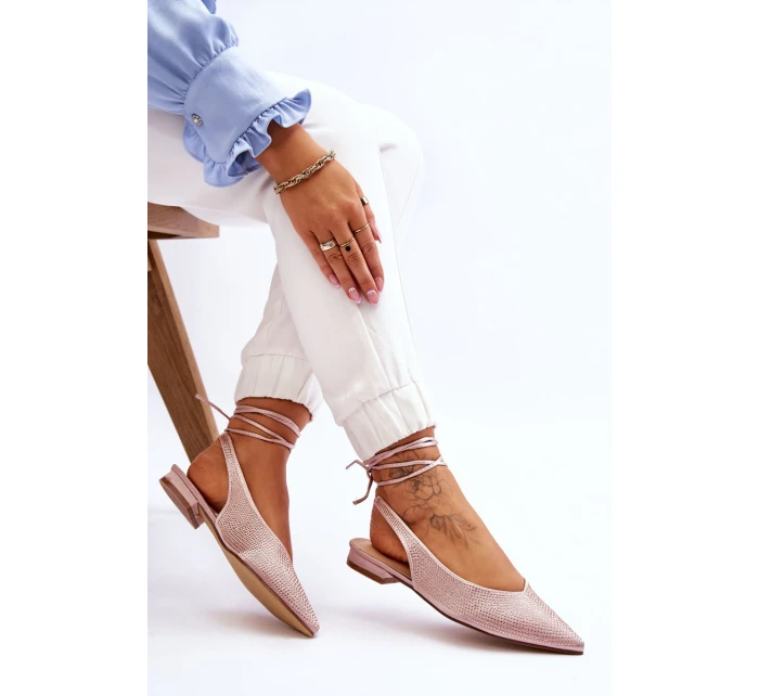 Dámske baleríny s uzlami a kamienkami 6140 Beige - Diamantique