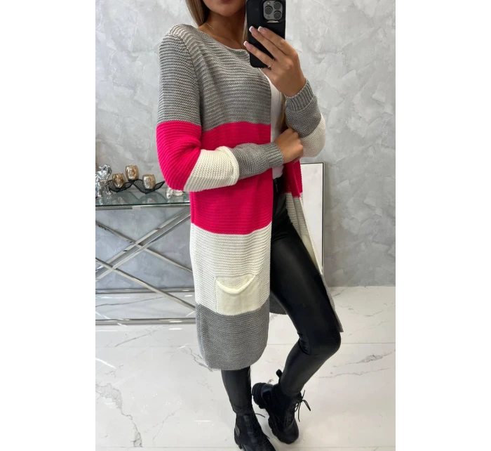 Sivý+malinový pruhovaný sveter
