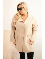 Dámský kabát Plus Size beránek s vlnou a kapsami béžový Dámský kabát Plus Size beránek s vlnou a kapsami béžový