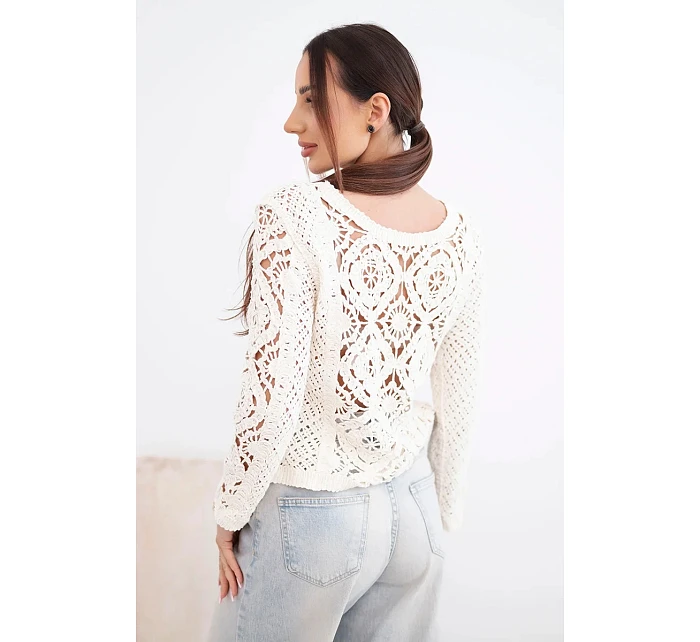 Dámský letní krajkový svetr s knoflíky a dlouhým rukávem černý Dámský letní krajkový svetr s knoflíky a dlouhým rukávem černý