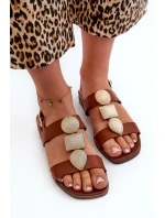 Sandały Damskie Płaskie Z Ozdobami Sergio Leone SK072H Brązowe