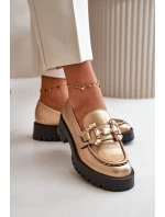 Damskie Skórzane Mokasyny Z Ozdobą CheBello 4369 Złote
