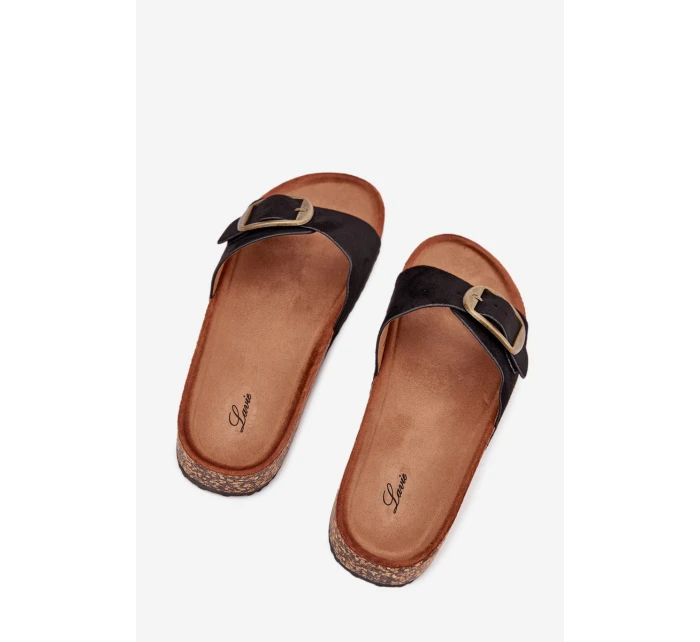 Dámske papuče s prackou na korkovej platforme - čierne Zavira