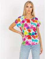 Dámská halenka WN BZ model 18837891 Světle modrá s květy RUE PARIS - FPrice Dámská halenka WN BZ model 18837891 Světle modrá s květy RUE PARIS - FPrice