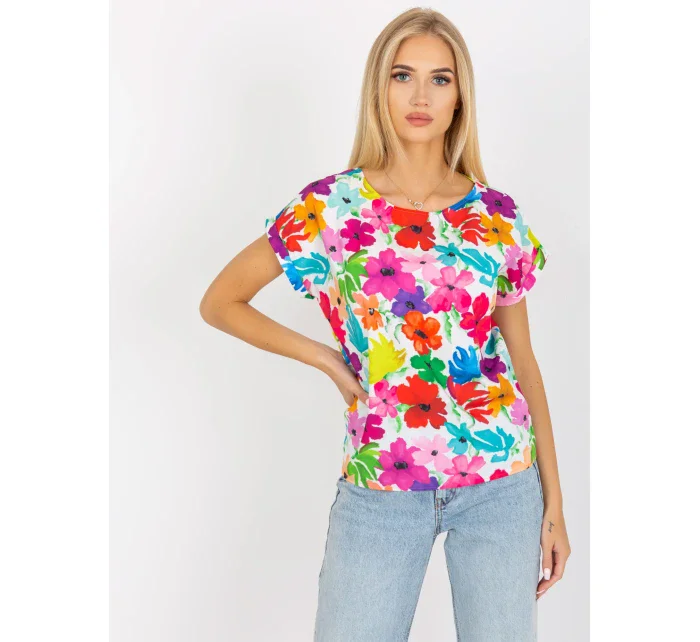 Dámská halenka WN BZ model 18837891 Světle modrá s květy RUE PARIS - FPrice Dámská halenka WN BZ model 18837891 Světle modrá s květy RUE PARIS - FPrice