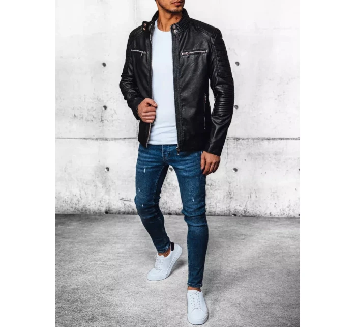 Pánska kožená bunda čierna FashionStreet TX4388