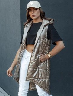 Dámska prešívaná vesta s kapucňou dlhá MERIS camel FashionStreet TY4451