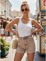 Dámske béžové džínsové šortky FashionStreet SY0554 Dámske béžové džínsové šortky FashionStreet SY0554