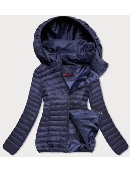 Tmavo modrá prešívaná dámska bunda s kapucňou (2021-09)