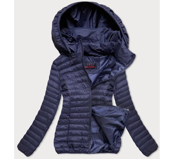 Tmavo modrá prešívaná dámska bunda s kapucňou (2021-09)