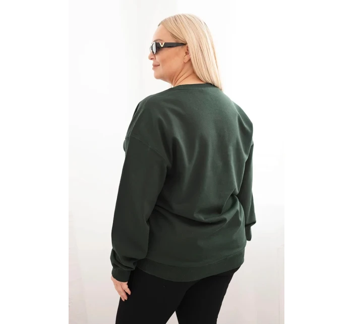 Dámske Plus veľkosť bavlnené základné kolo krku mikina tmavozelená