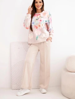Dámský viskózový komplet s úpravou v vzoru se širokými nohavicemi béžový model 22014241 - K-Fashion