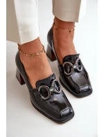 Skórzane Czółenka Z Ozdobą Czarne Laura Messi 2845